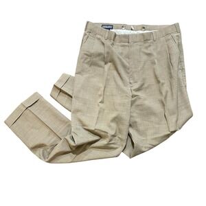 Lands' End Men's Traditional Fit Pleated Cuffed Dress Pants Trousers Beige Sz 36